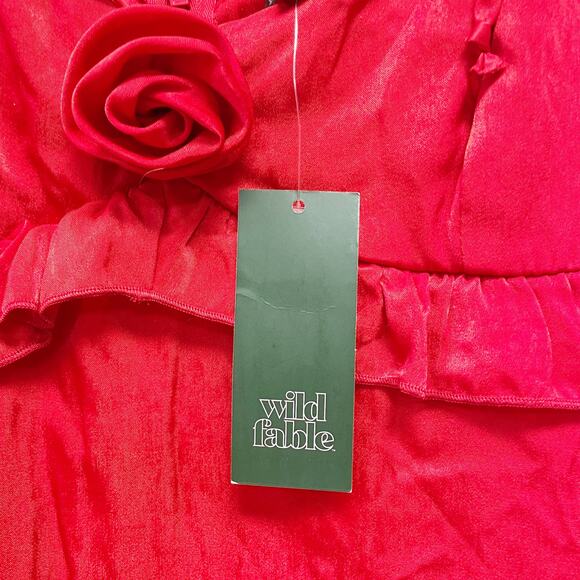 Wild Fable Red Ruffle Mini Dress With Rosette Detail & Adjustable Straps Size M - Picture 4 of 6